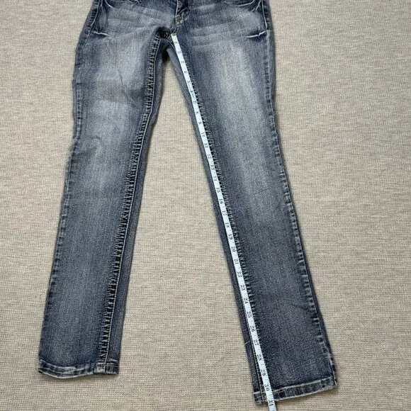 Reign Womens Blue Denim Skinny Leg Jeans Low Rise Stretch Pockets Size Curvy 3 - Picture 12 of 14